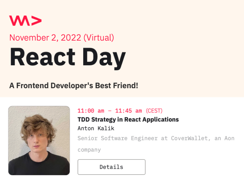 Anton Kalik - TDD Strategy in React Applications @ React Day